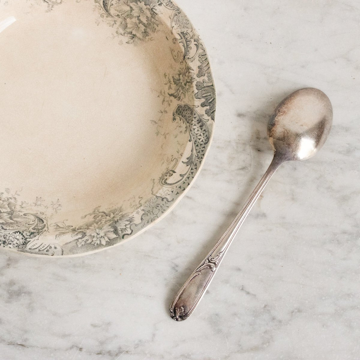 Transferware Serving Bowl & Christofle Serving Spoon - elsie green - The French Kitchen