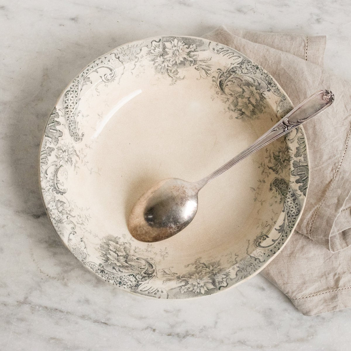 Transferware Serving Bowl & Christofle Serving Spoon - elsie green - The French Kitchen