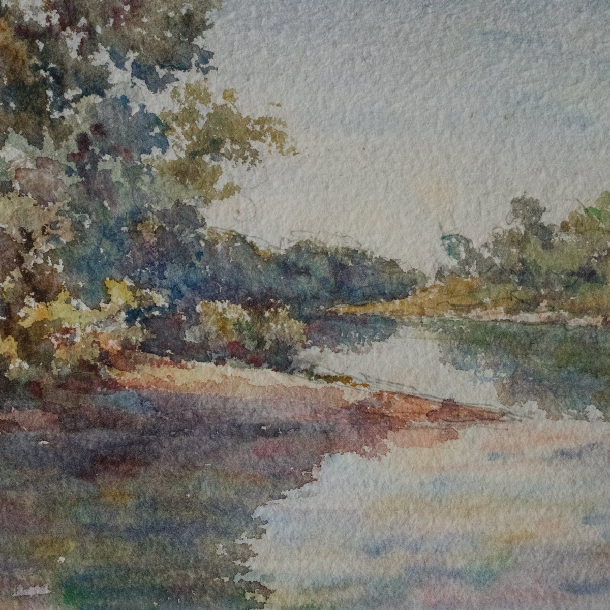 Tree Lined Pond Watercolor Painting - elsie green - art