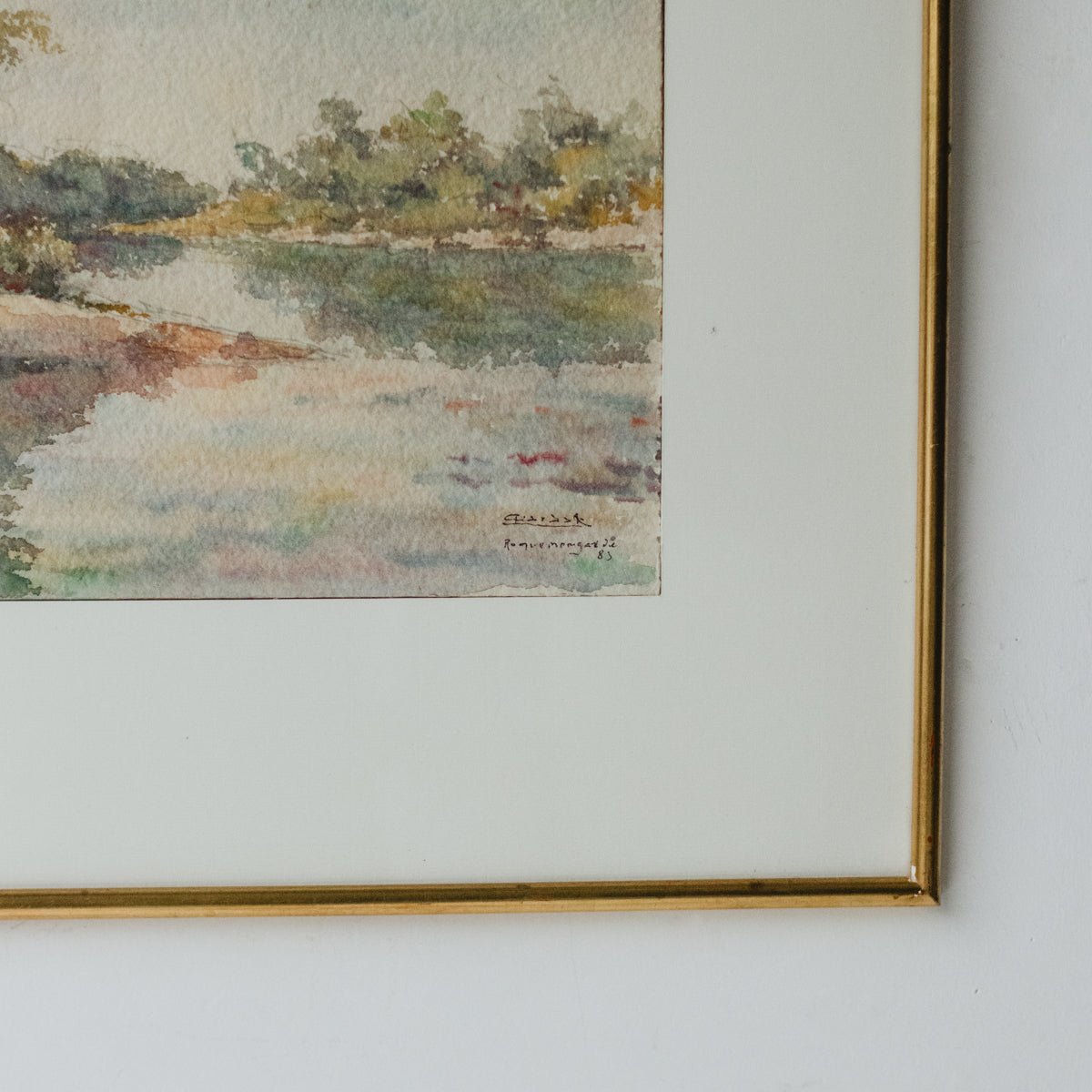 Tree Lined Pond Watercolor Painting - elsie green - art