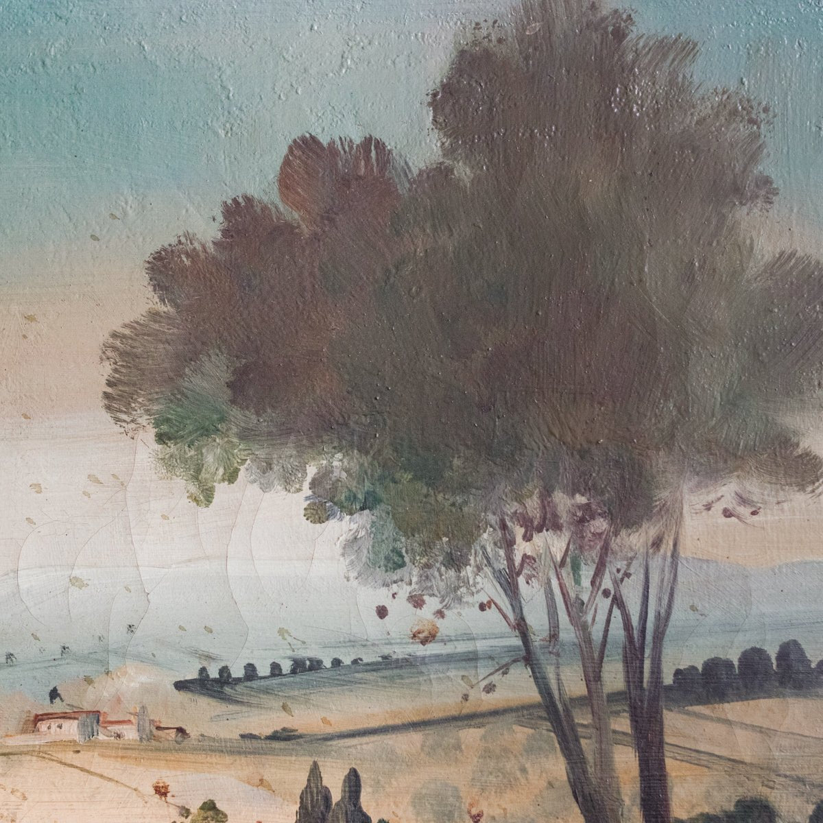 Tree Overlooking Village Oil Painting - elsie green - art