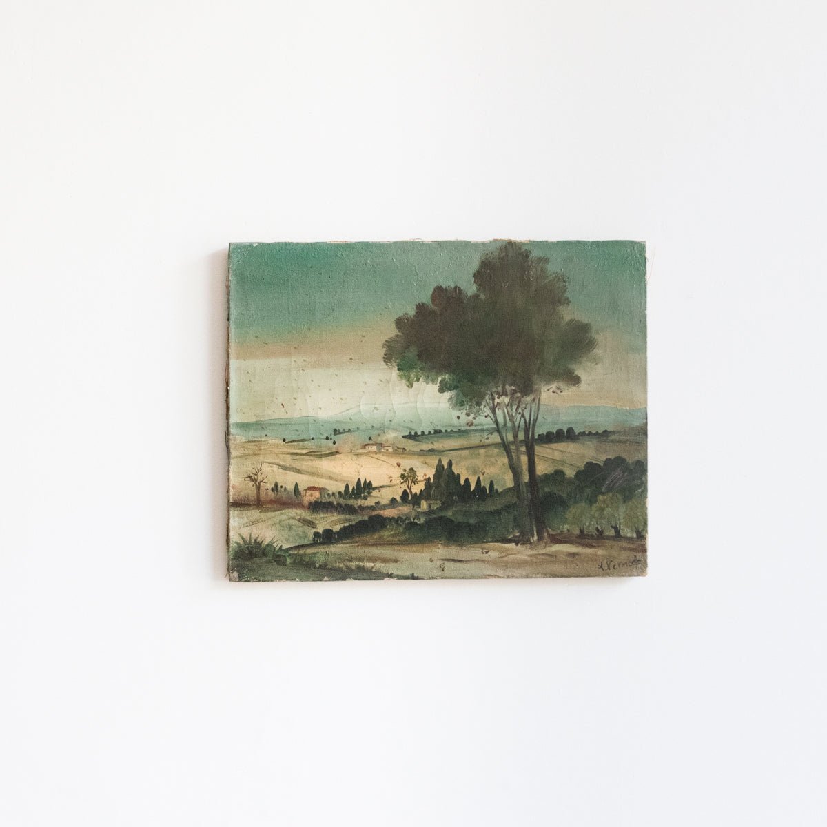 Tree Overlooking Village Oil Painting - elsie green - art