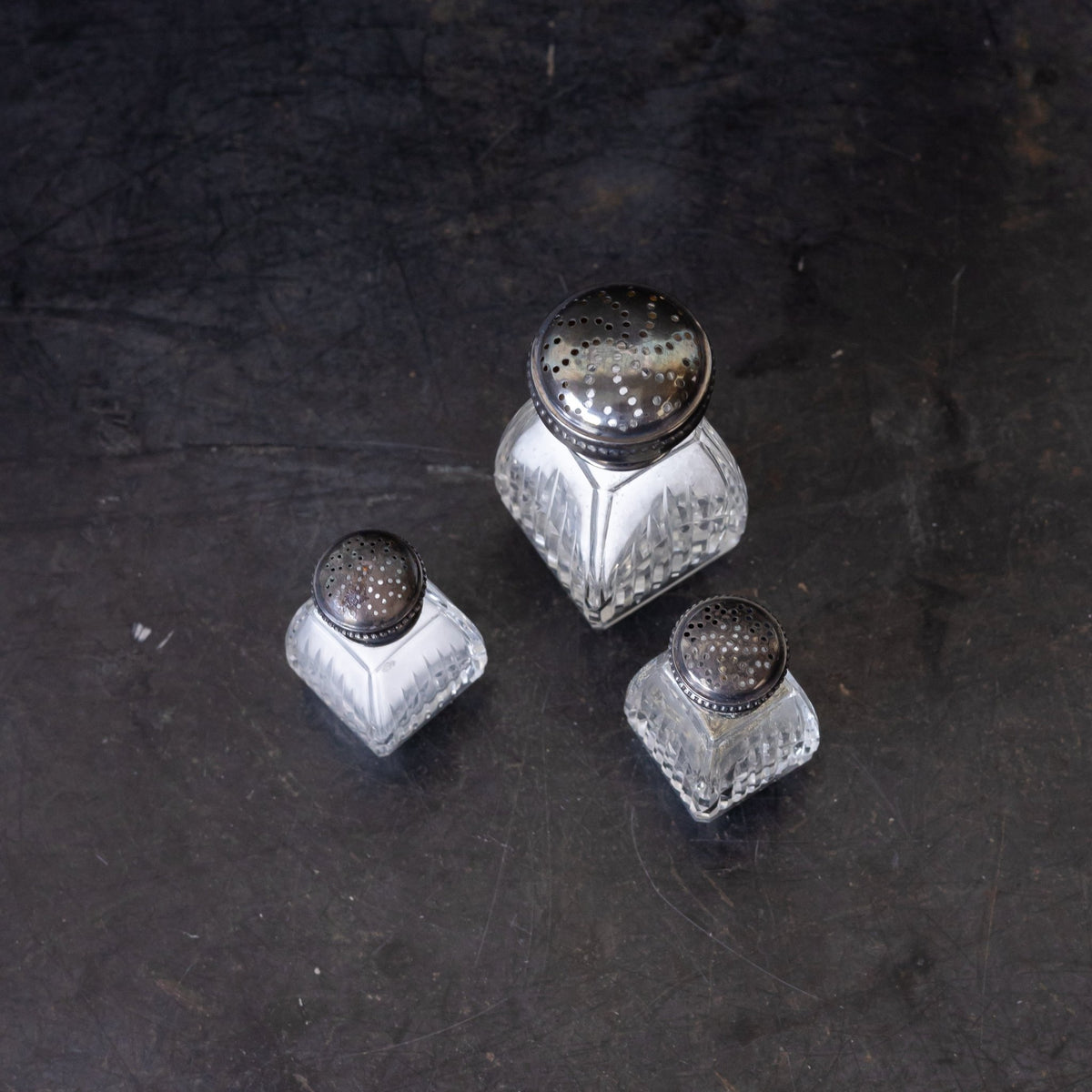 Trio of Crystal and Sterling Shakers - elsie green - the french kitchen