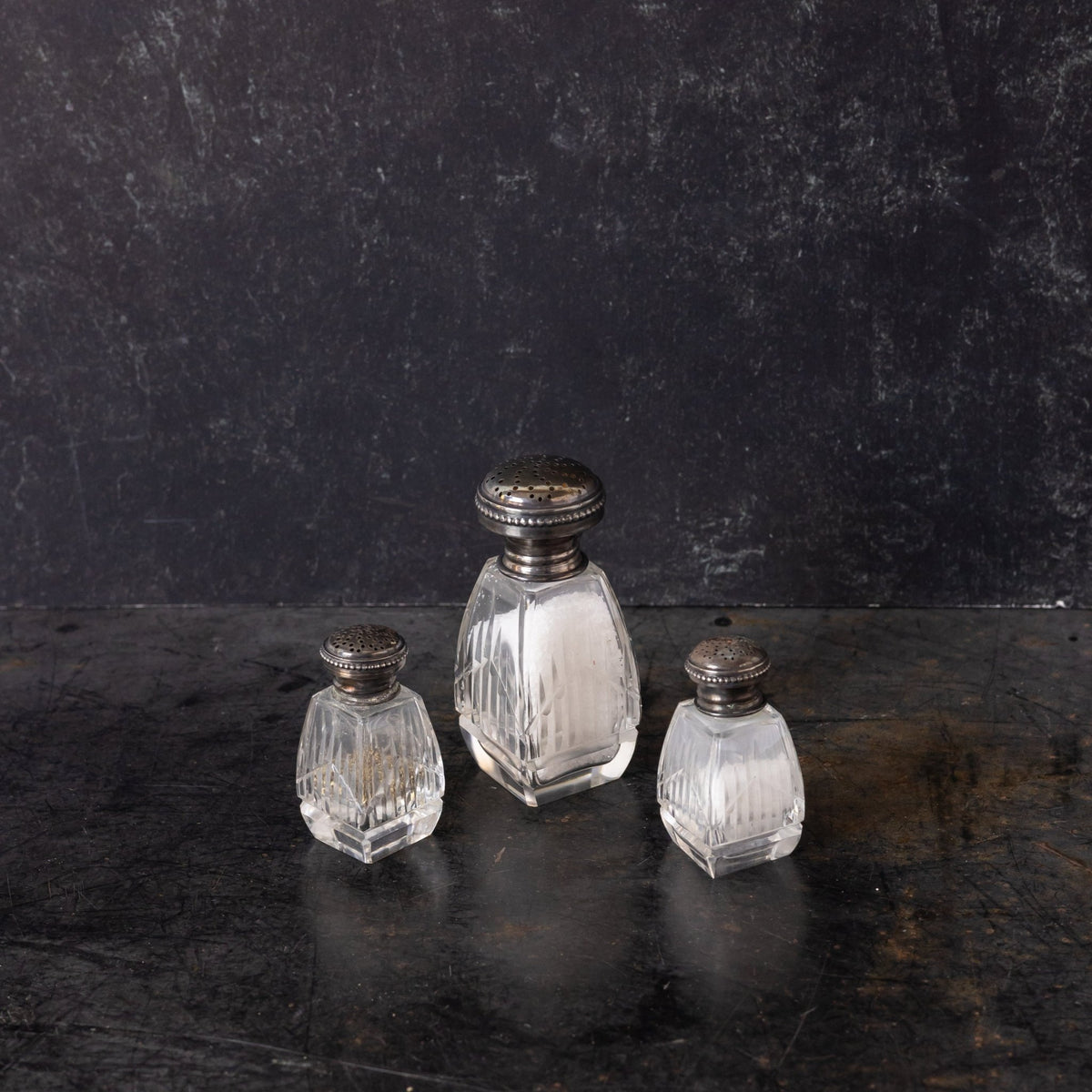 Trio of Crystal and Sterling Shakers - elsie green - the french kitchen