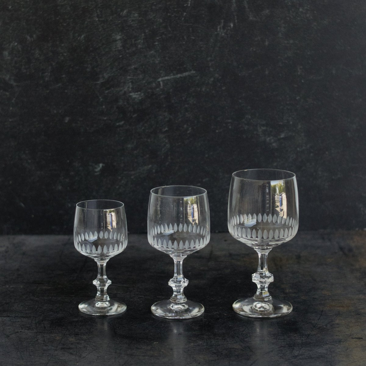 Trio of Etched Crystal Wine - elsie green - The French Kitchen