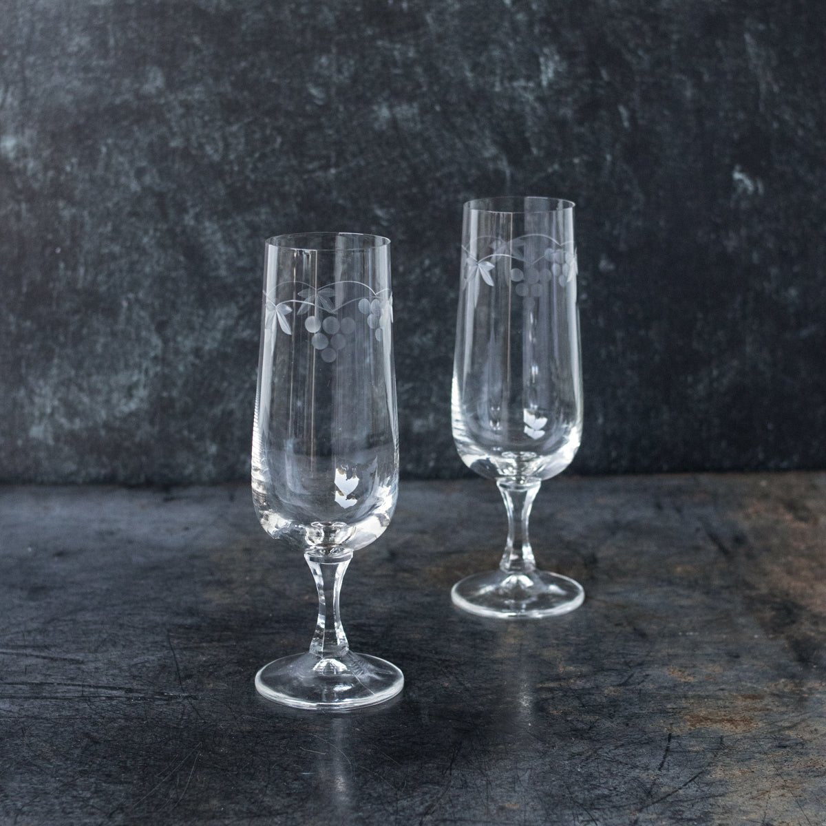 Trio of Grape Cluster Etched Champagne Flutes - elsie green - the french kitchen