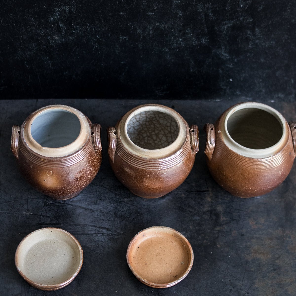 Trio Of Petite Stoneware Crocks | Brown - elsie green - The French Kitchen