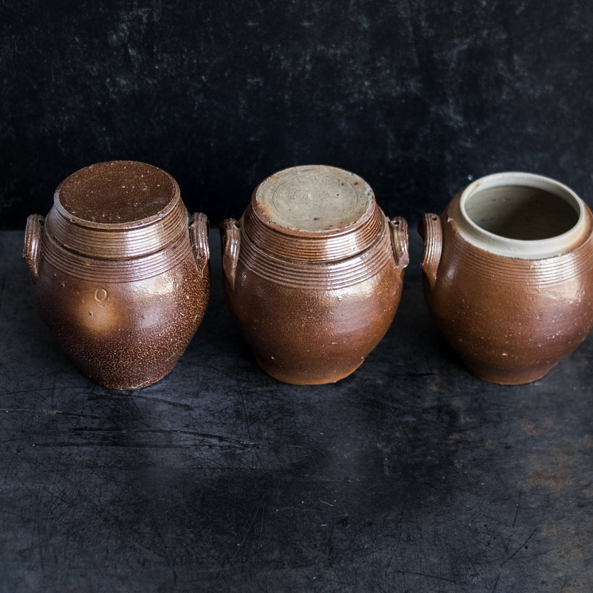 Trio Of Petite Stoneware Crocks | Brown - elsie green - The French Kitchen