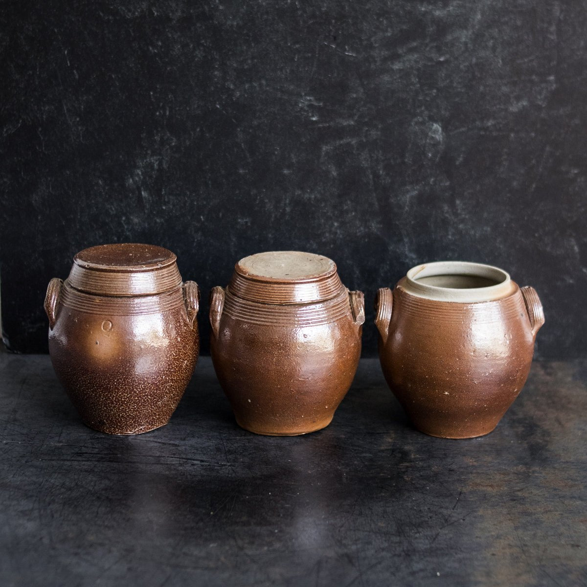 Trio Of Petite Stoneware Crocks | Brown - elsie green - The French Kitchen