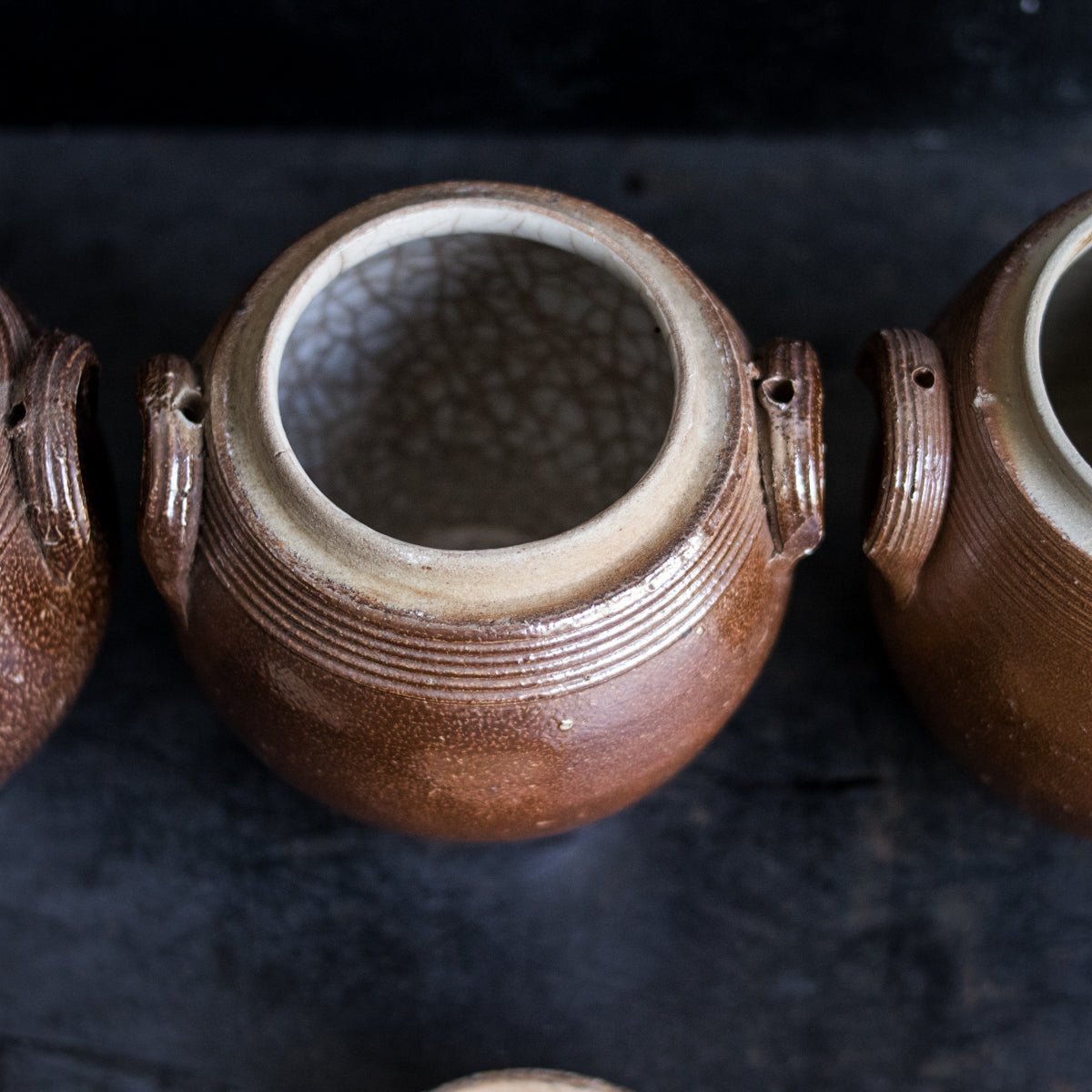 Trio Of Petite Stoneware Crocks | Brown - elsie green - The French Kitchen
