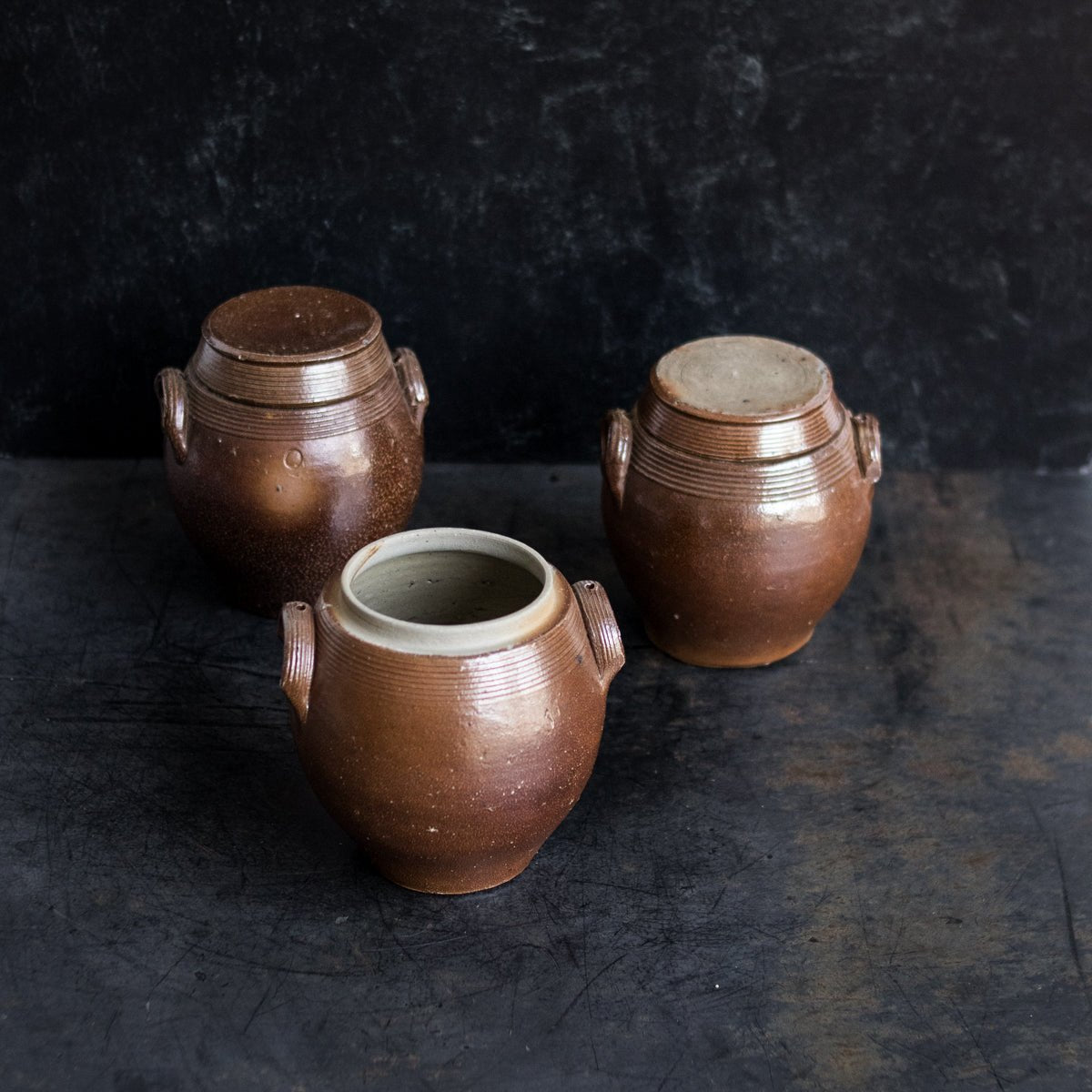 Trio Of Petite Stoneware Crocks | Brown - elsie green - The French Kitchen