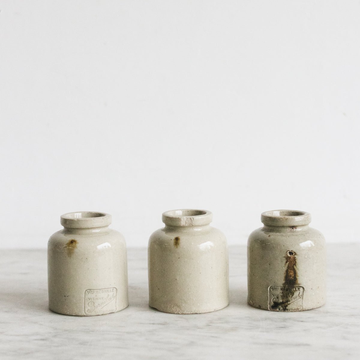 Trio of Petite Stoneware Mustard Pots - elsie green - The French Kitchen