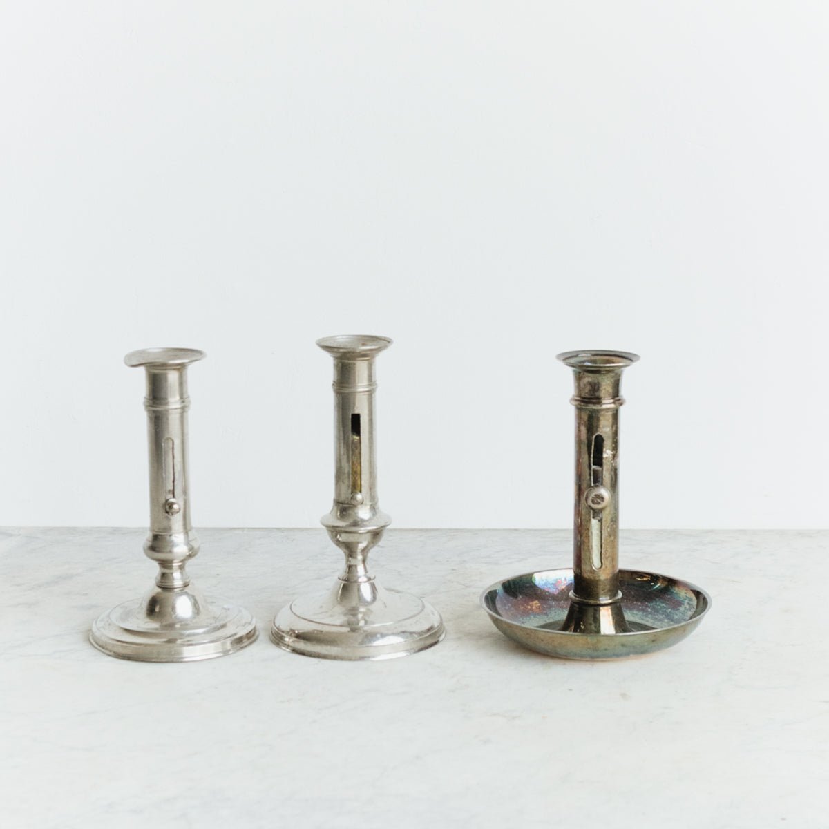 Trio of Silver Plated Bougeoir à Coulisse - elsie green - decor