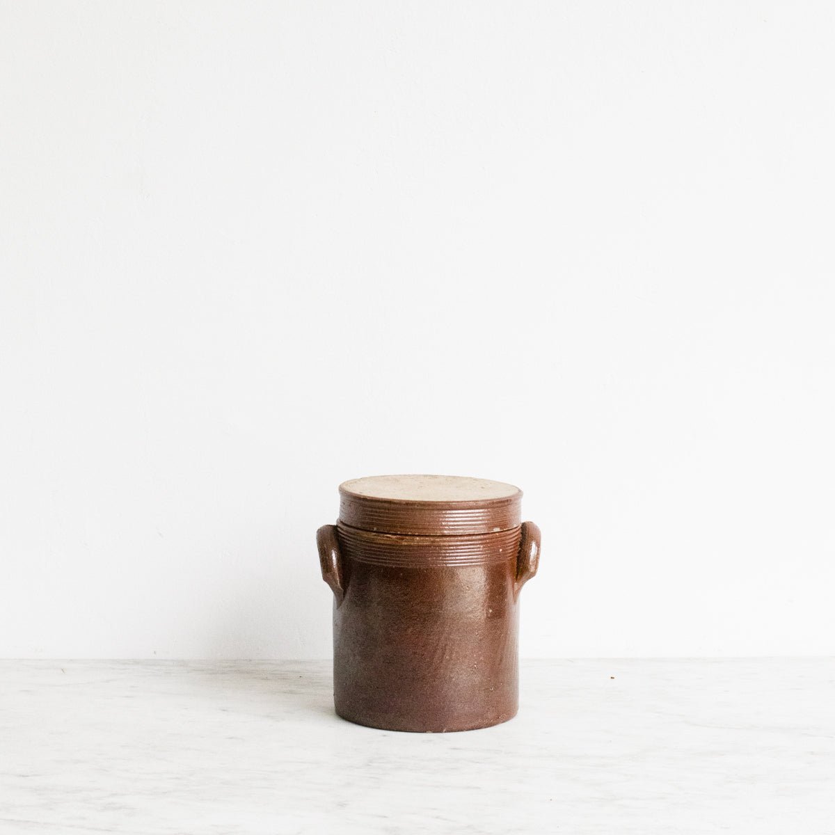 Trio Of Stoneware Crocks With Lids | Brown - elsie green - the french kitchen