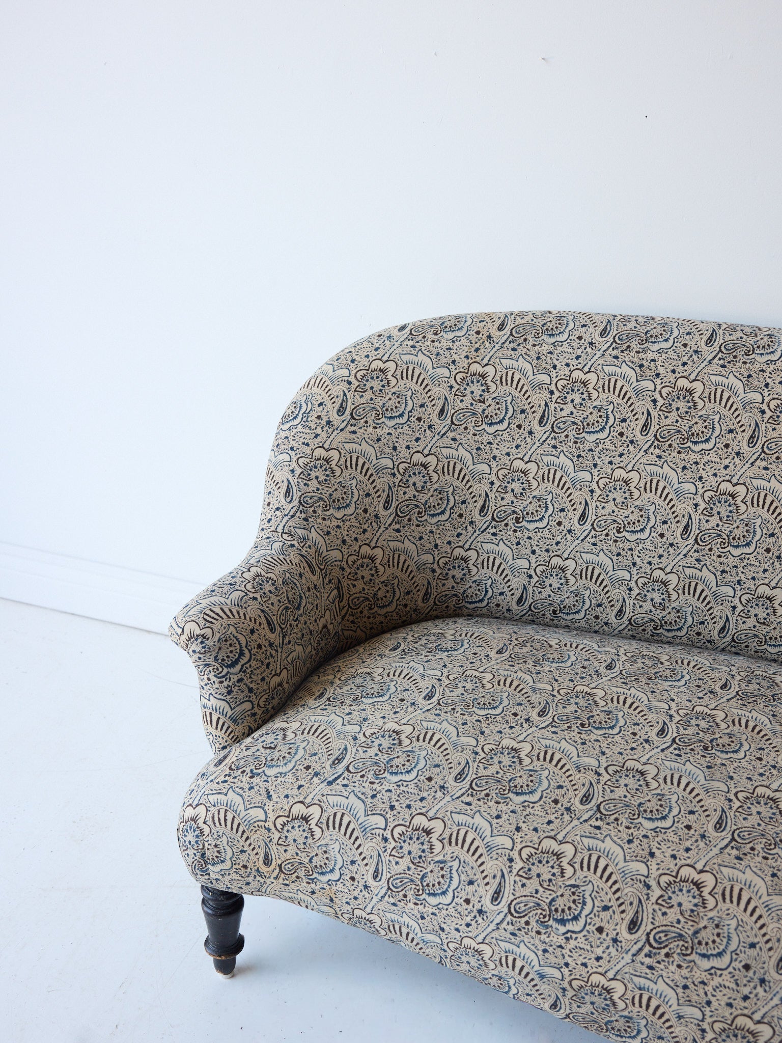 Upholstered Vintage Crapaud Settee | Alexandra Indigo - elsie green - Furniture