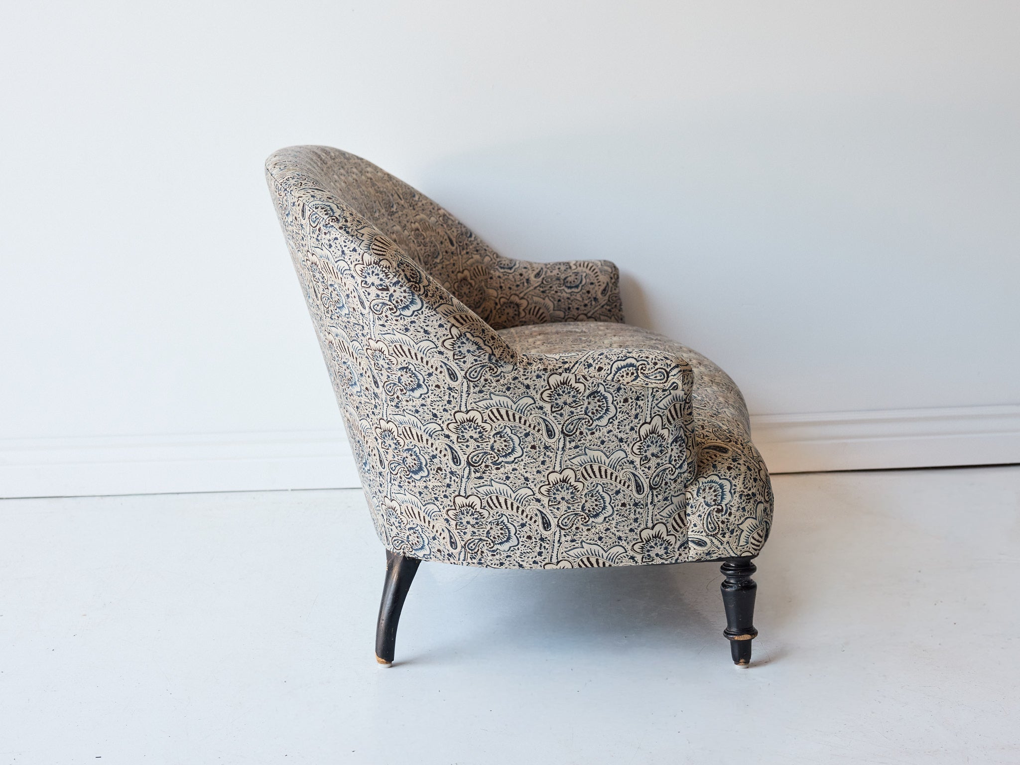 Upholstered Vintage Crapaud Settee | Alexandra Indigo - elsie green - Furniture