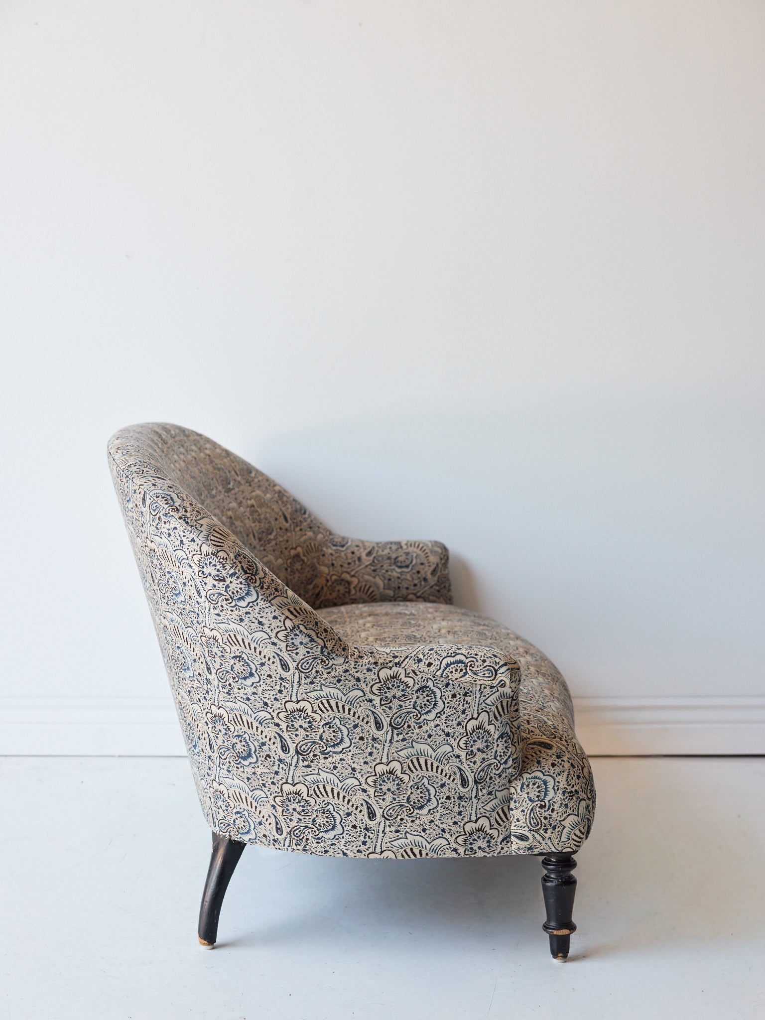 Upholstered Vintage Crapaud Settee | Alexandra Indigo - elsie green - Furniture