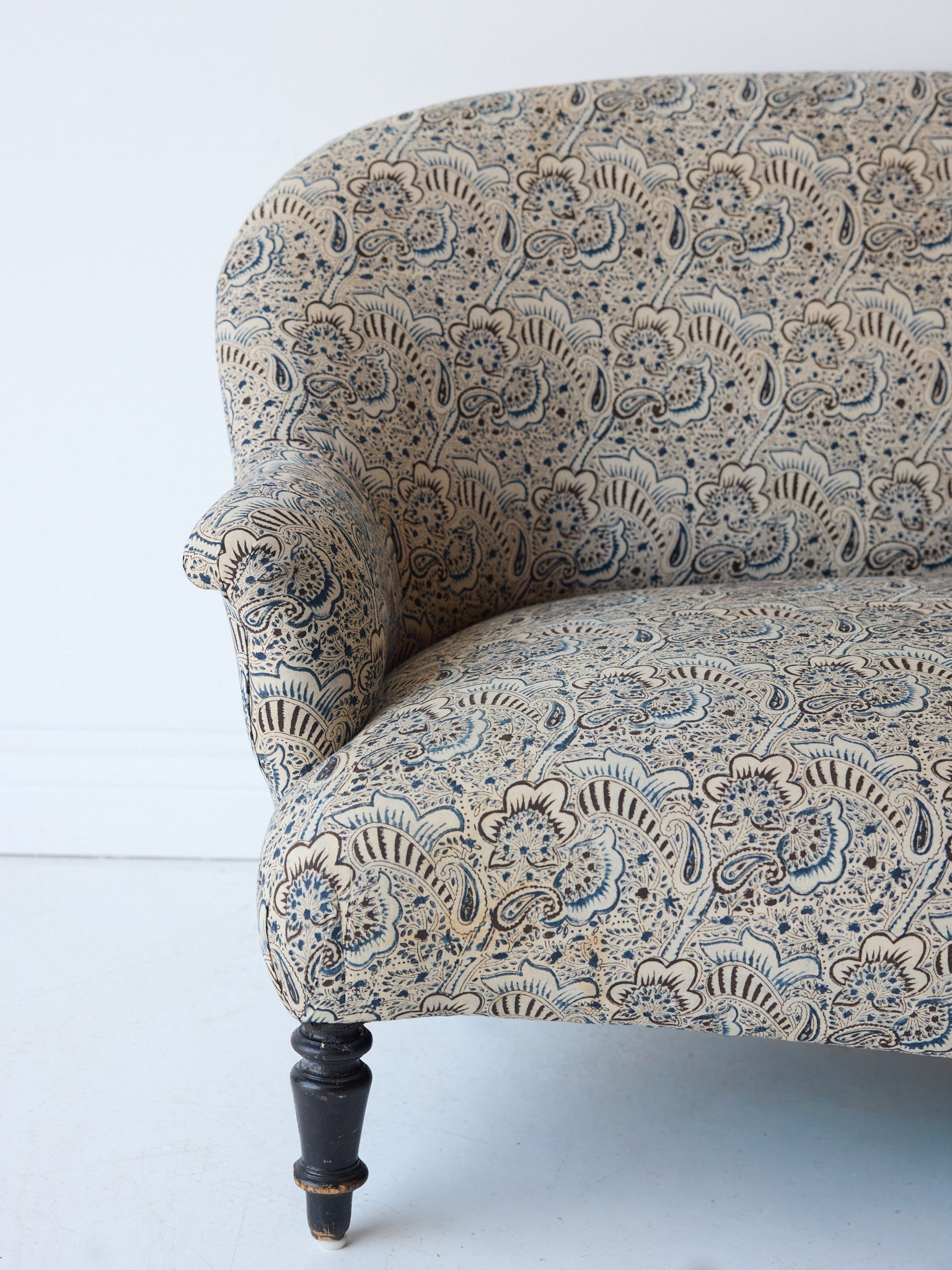 Upholstered Vintage Crapaud Settee | Alexandra Indigo - elsie green - Furniture