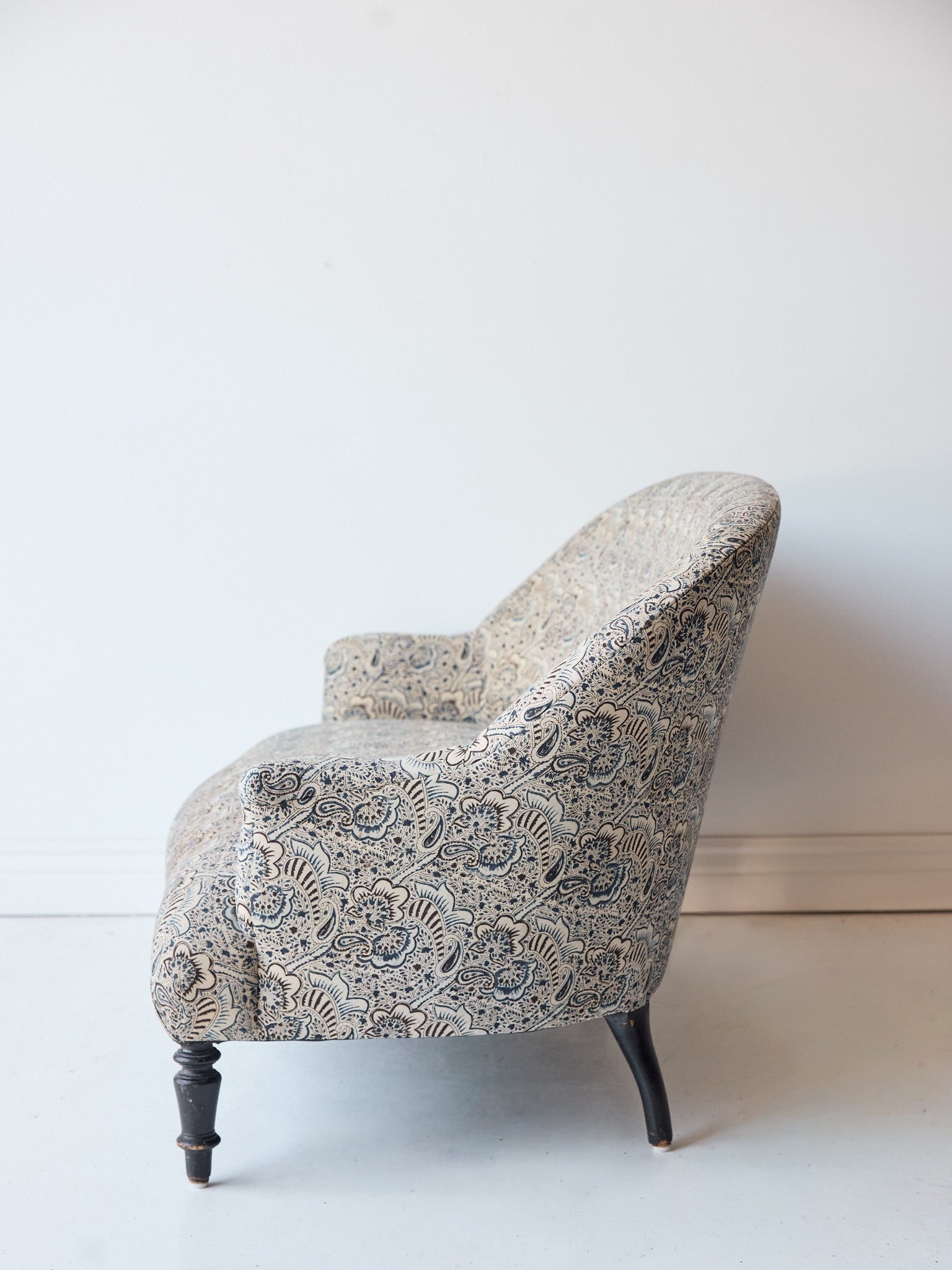 Upholstered Vintage Crapaud Settee | Alexandra Indigo - elsie green - Furniture