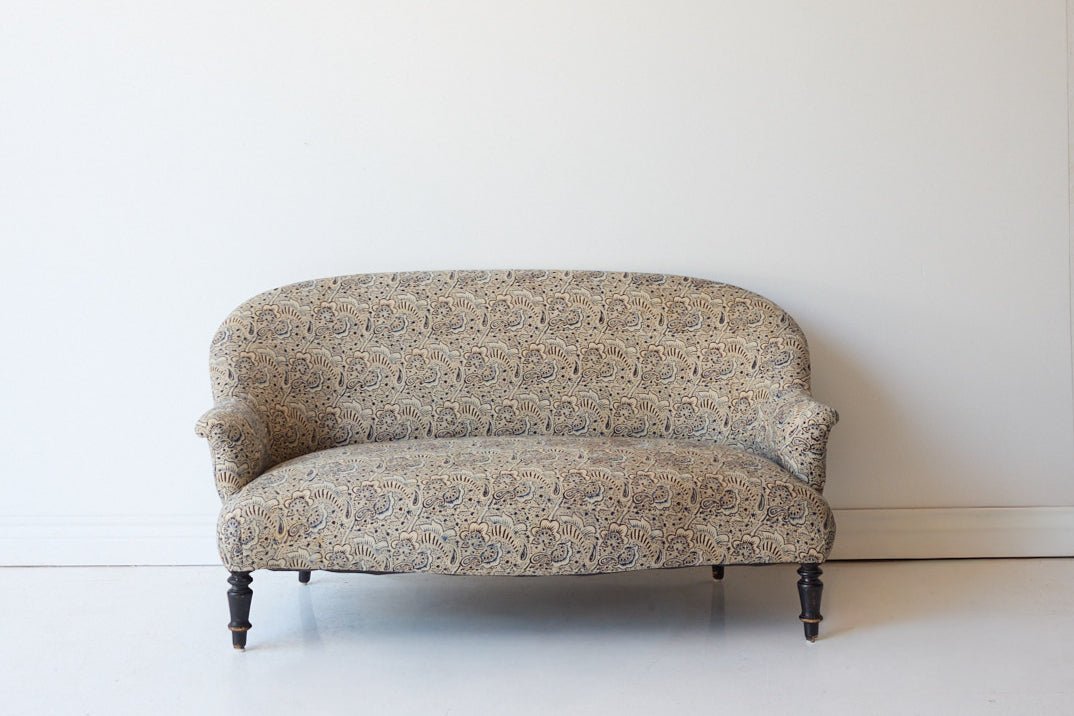 Upholstered Vintage Crapaud Settee | Alexandra Indigo - elsie green - Furniture