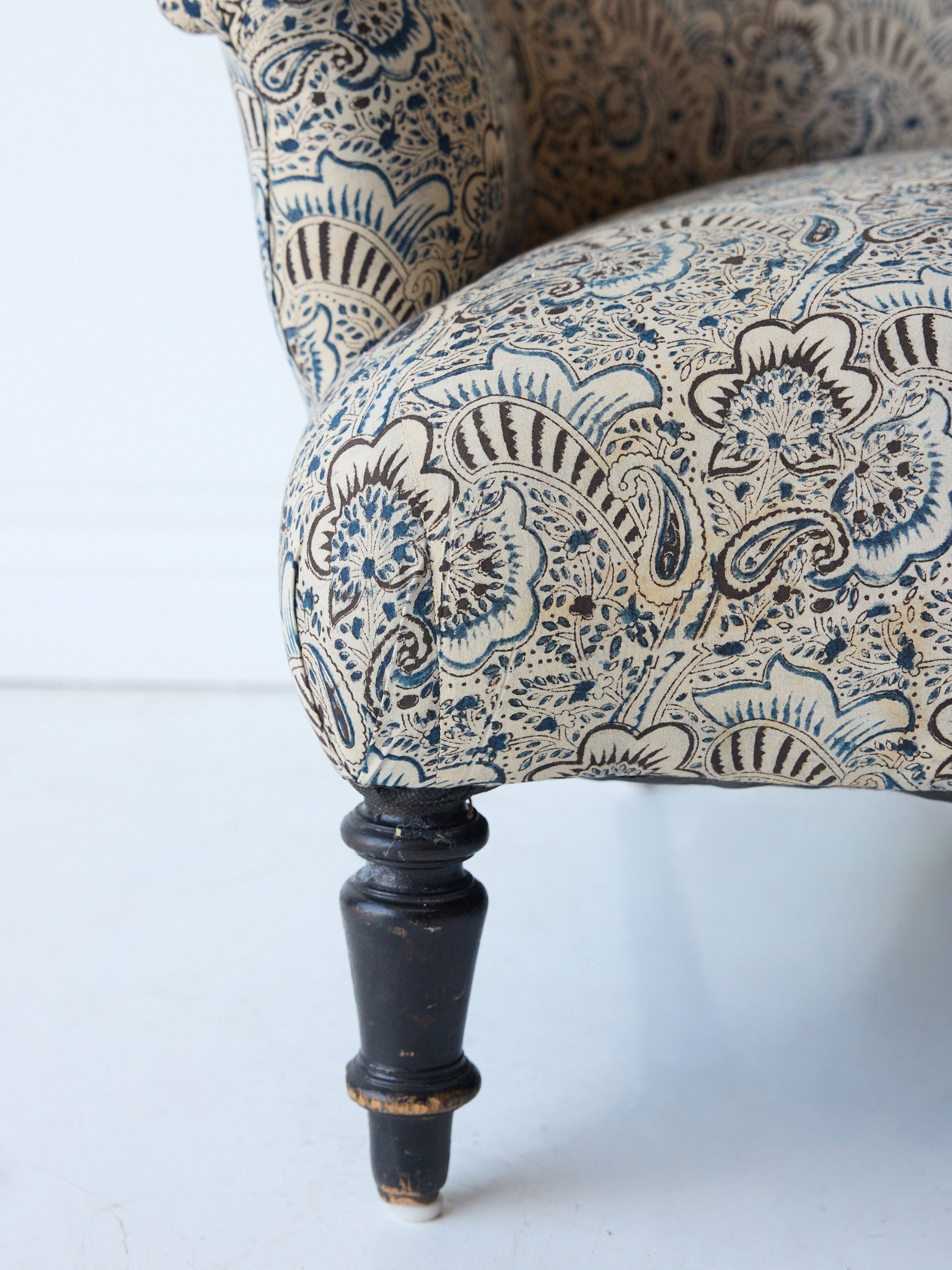 Upholstered Vintage Crapaud Settee | Alexandra Indigo - elsie green - Furniture