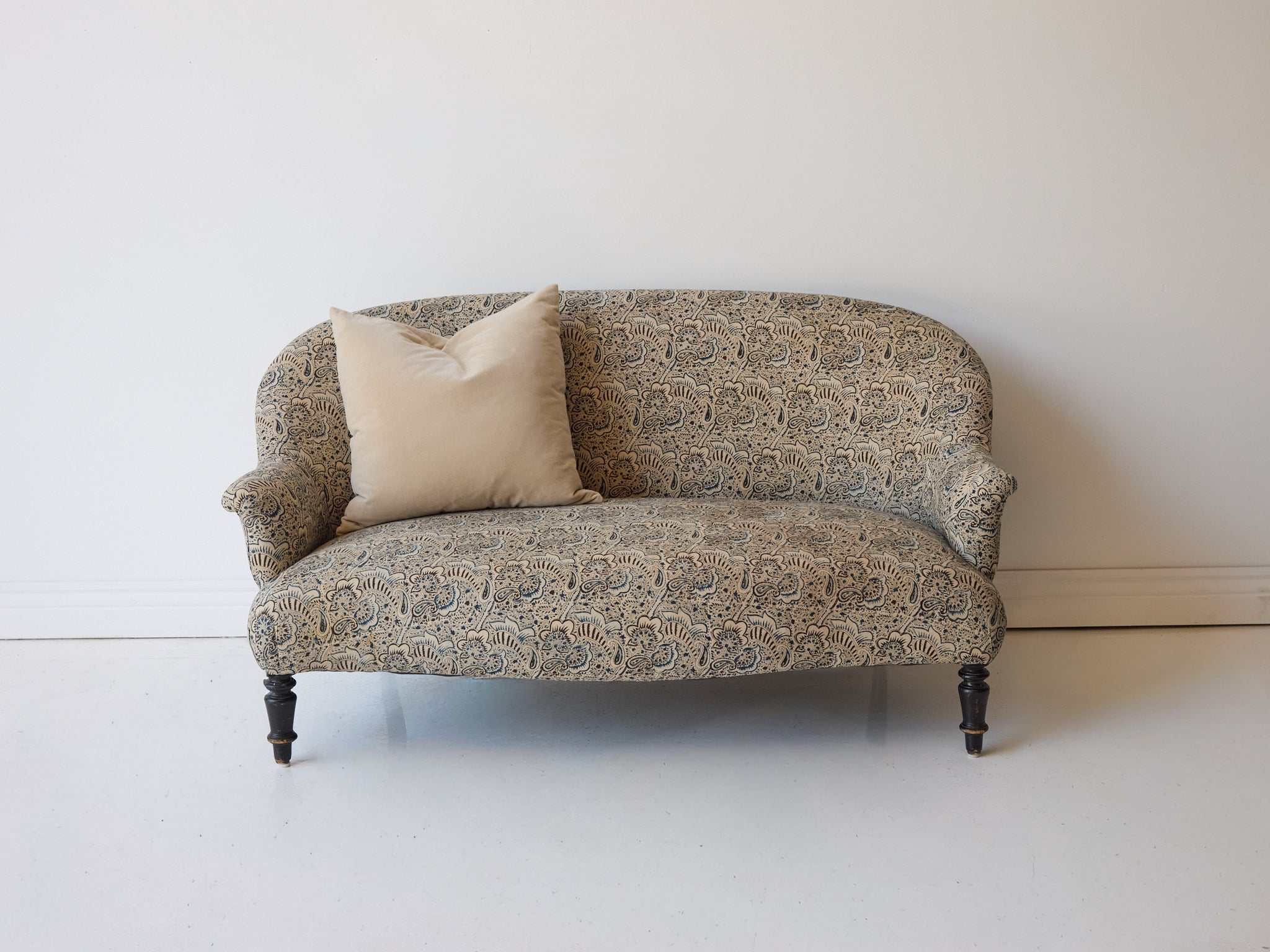 Upholstered Vintage Crapaud Settee | Alexandra Indigo - elsie green - Furniture