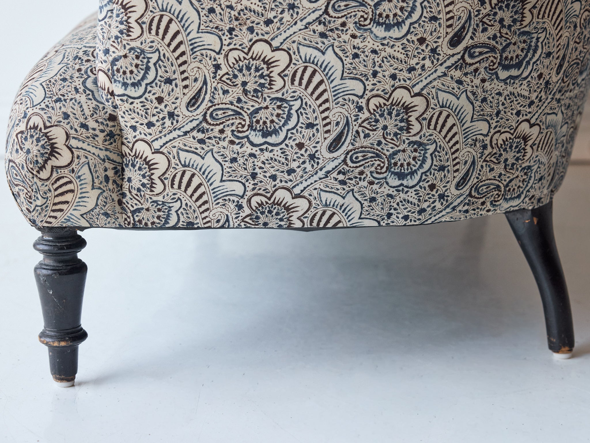 Upholstered Vintage Crapaud Settee | Alexandra Indigo - elsie green - Furniture