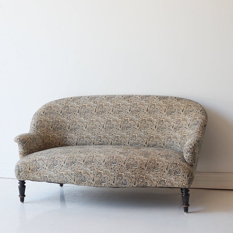 Upholstered Vintage Crapaud Settee | Alexandra Indigo - elsie green - Furniture