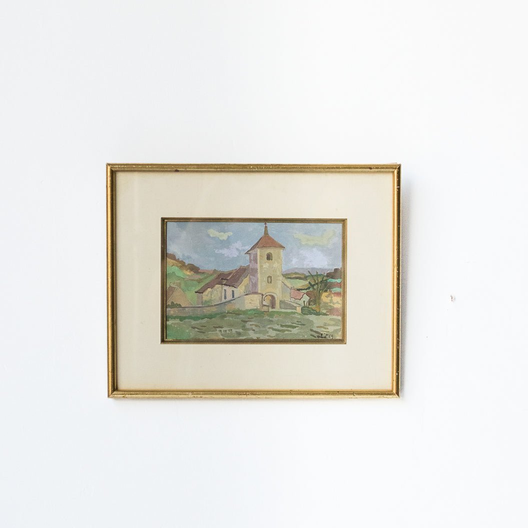 Village Chapel Watercolor | Dated 1969 - elsie green - Art