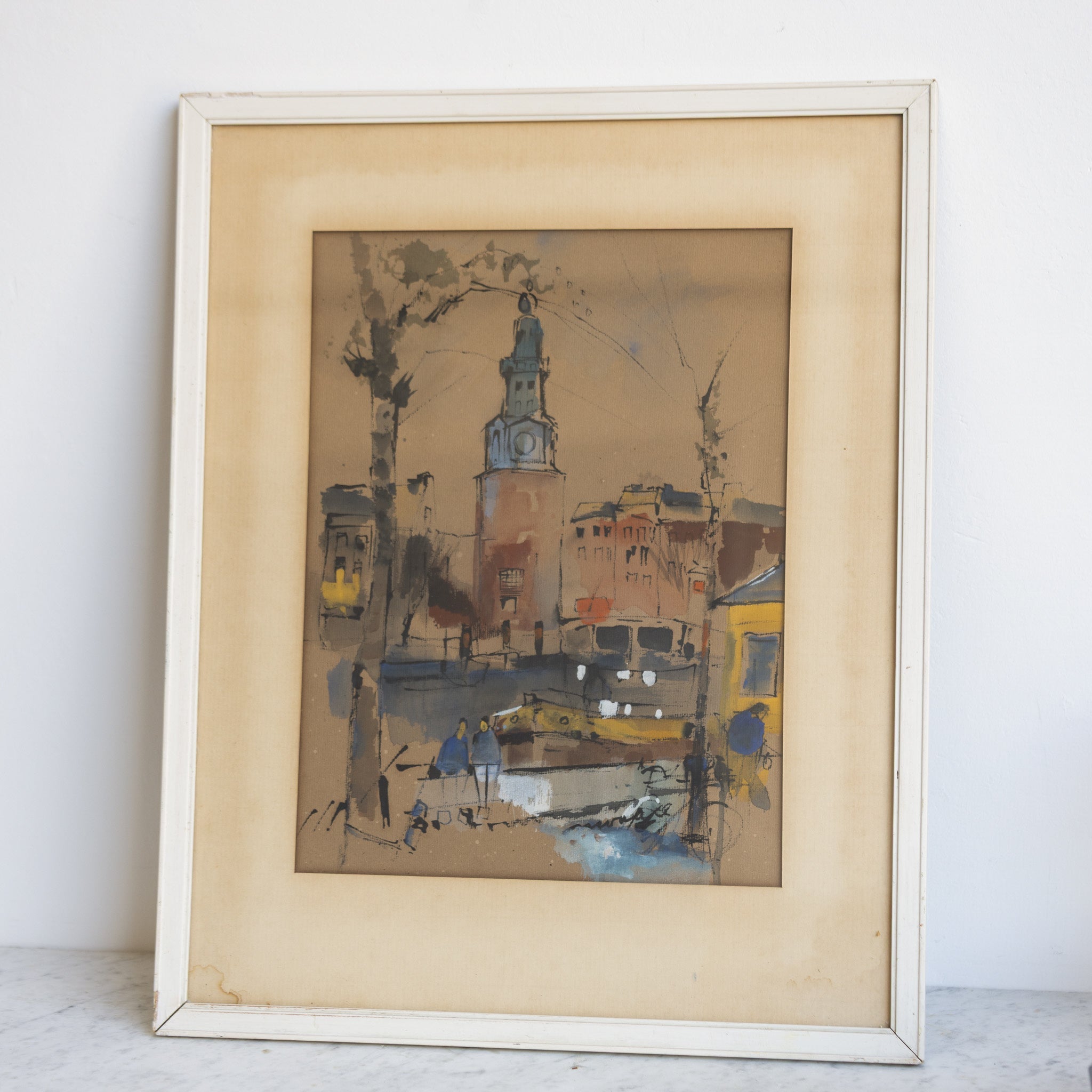 Village with Chapel Watercolor Painting - elsie green - art