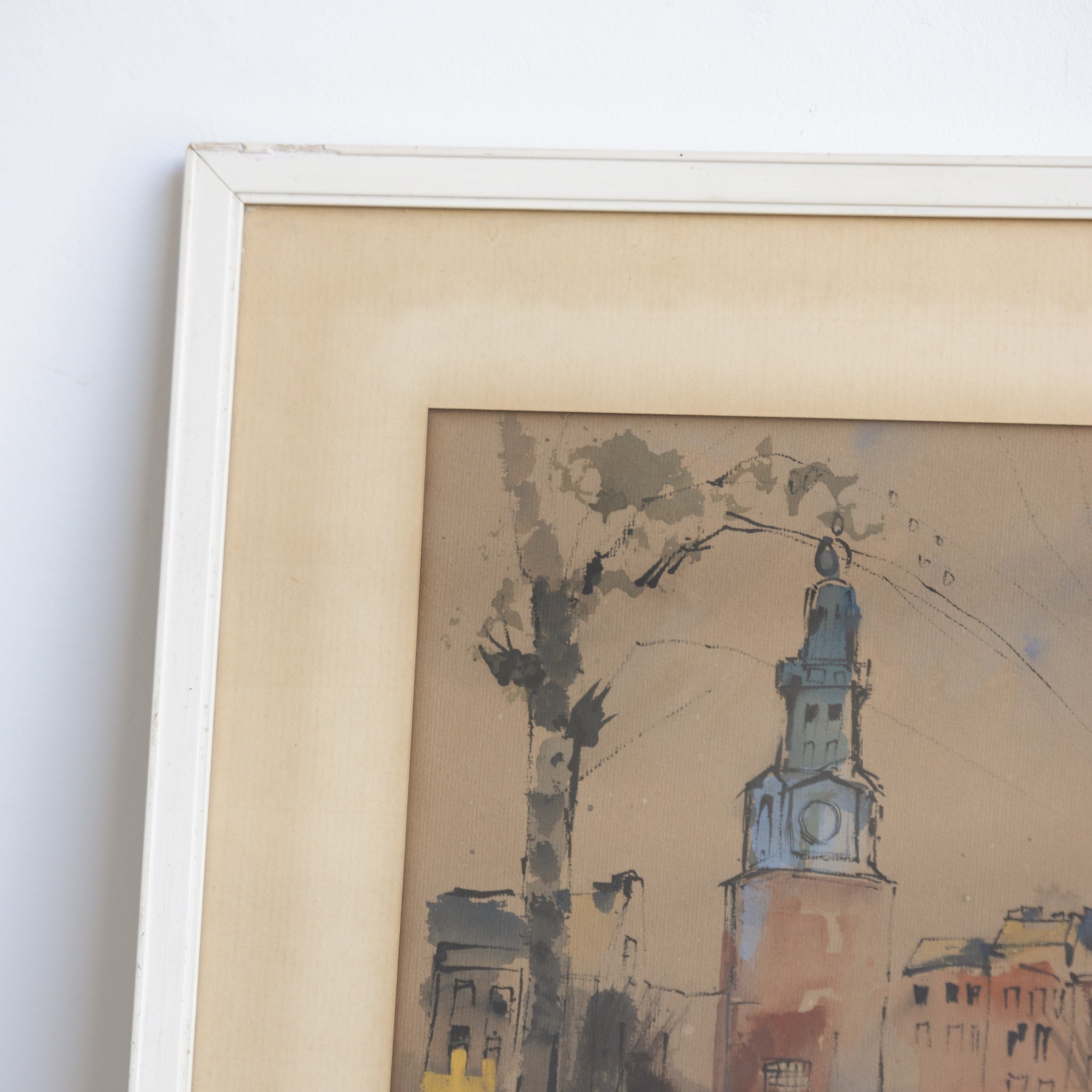 Village with Chapel Watercolor Painting - elsie green - art
