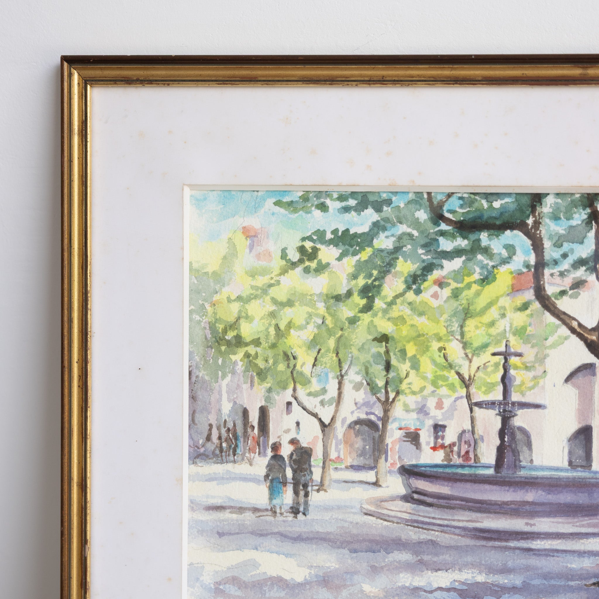 Village with Fountain Watercolor Watercolor Painting - elsie green - art