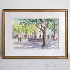 Village with Fountain Watercolor Watercolor Painting - elsie green - art