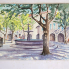 Village with Fountain Watercolor Watercolor Painting - elsie green - art