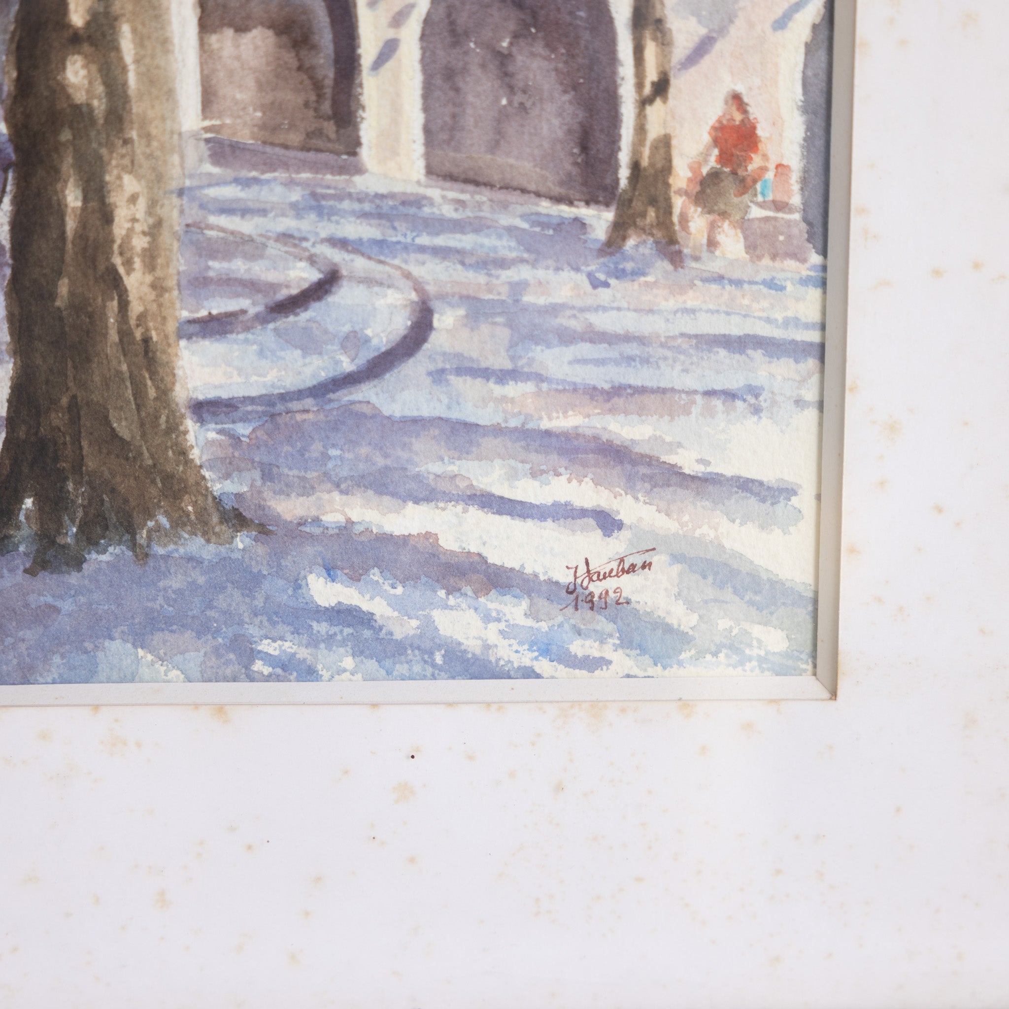 Village with Fountain Watercolor Watercolor Painting - elsie green - art