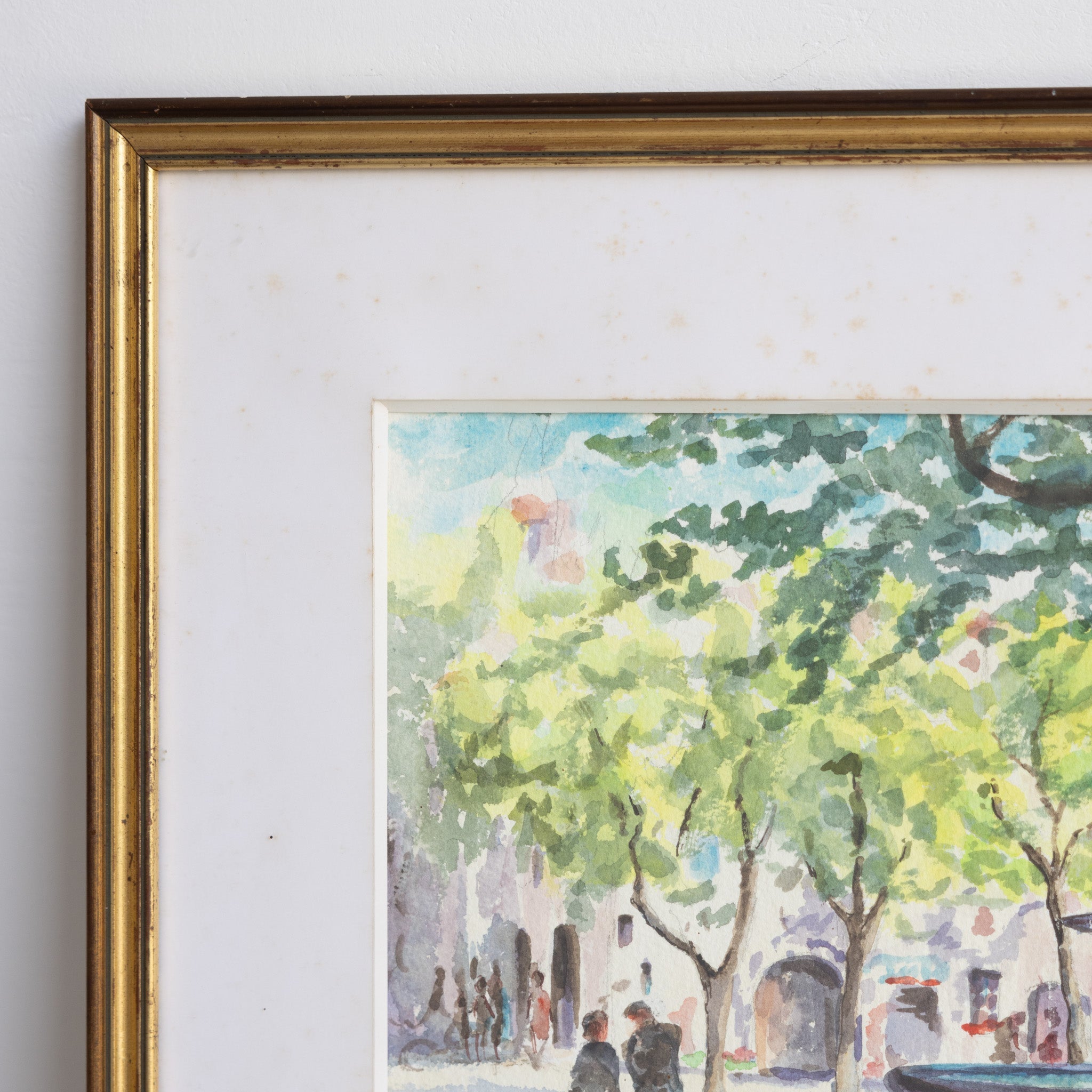 Village with Fountain Watercolor Watercolor Painting - elsie green - art