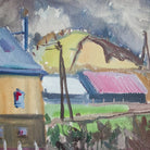 Village with Stormy Sky Watercolor Painting - elsie green - art