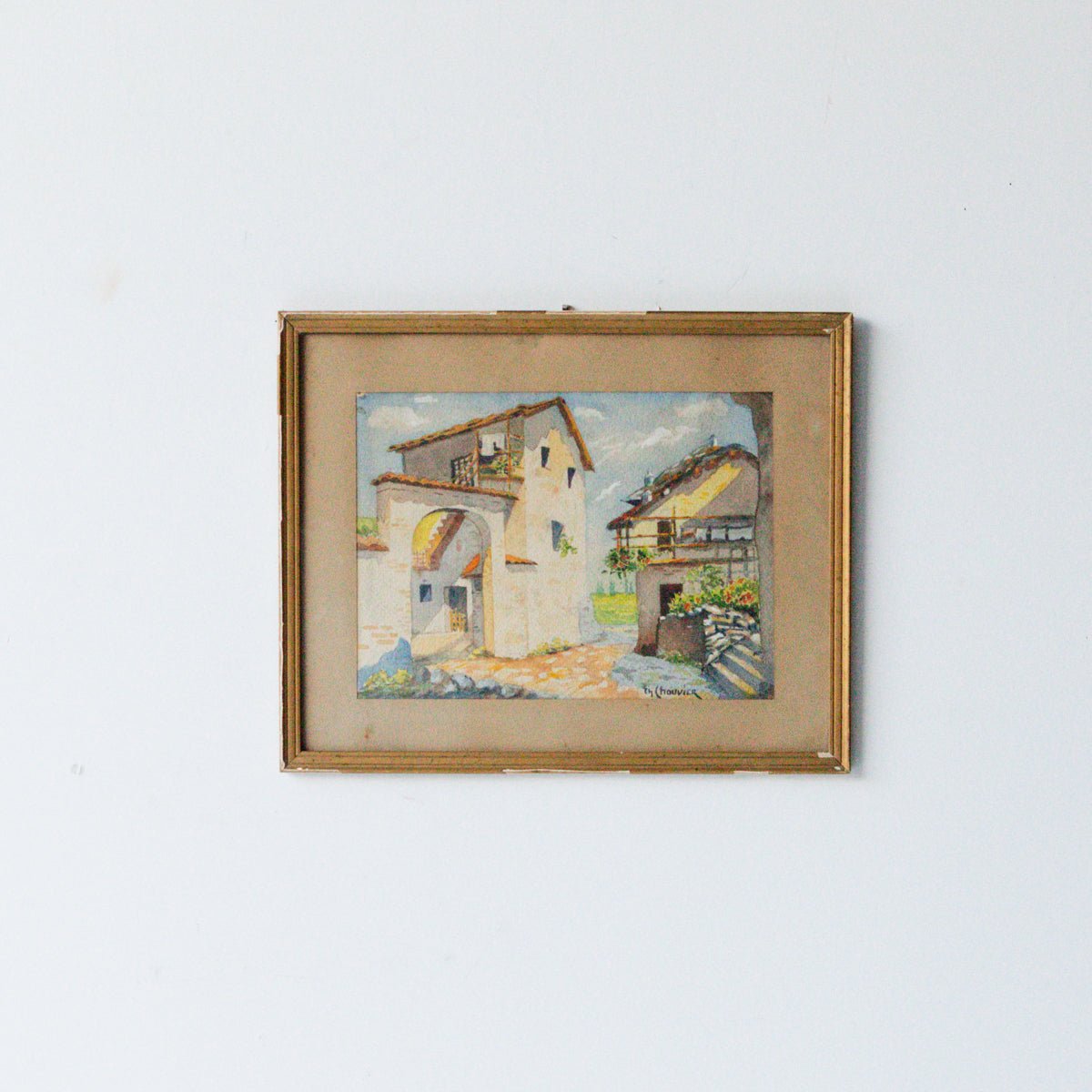 Village with Tile Roofs Watercolor Painting - elsie green - art