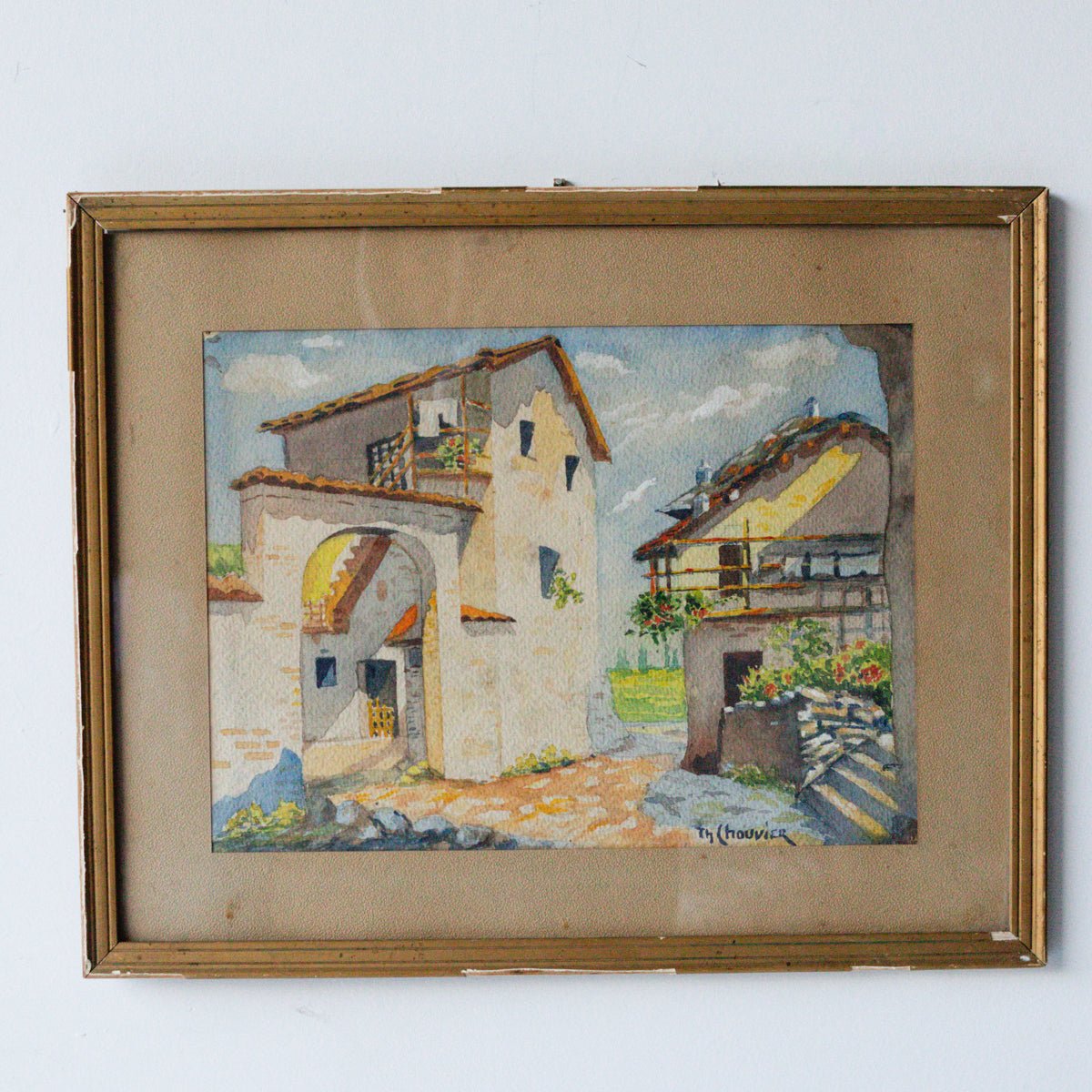 Village with Tile Roofs Watercolor Painting - elsie green - art