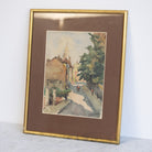 Village with Walking Figures Watercolor Painting - elsie green - art