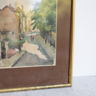 Village with Walking Figures Watercolor Painting - elsie green - art