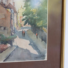 Village with Walking Figures Watercolor Painting - elsie green - art