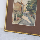 Village with Walking Figures Watercolor Painting - elsie green - art