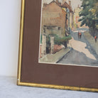 Village with Walking Figures Watercolor Painting - elsie green - art