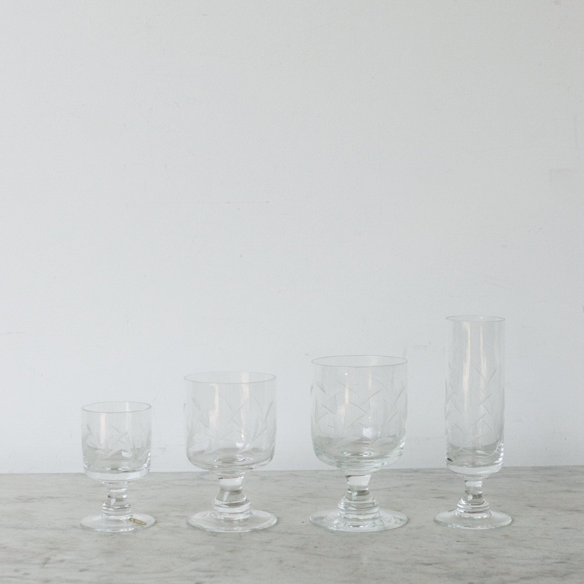 Vintage Engraved Glassware Set - Pairs - elsie green - the french kitchen