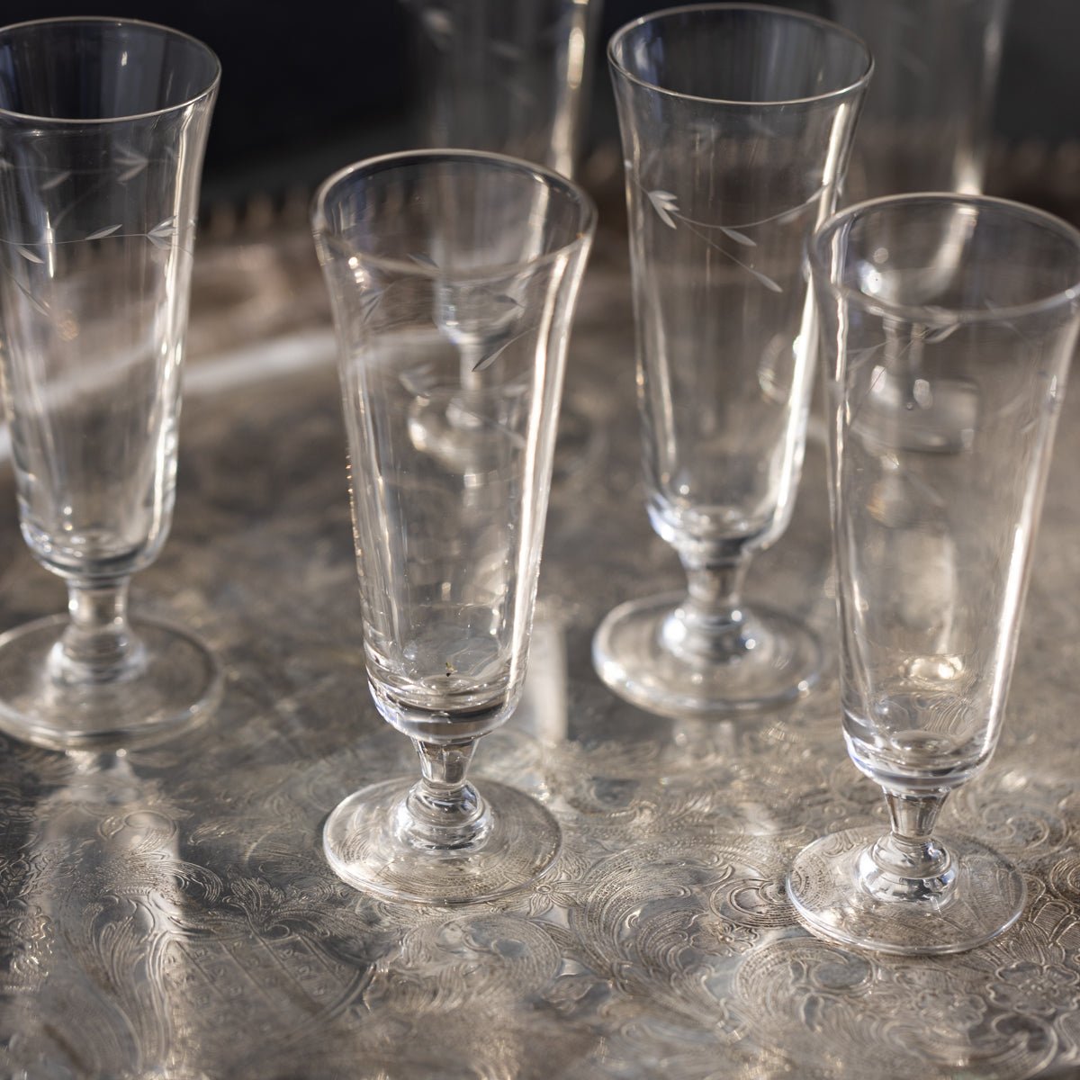 Vintage Etched Flute Set of 14 - elsie green - the french kitchen