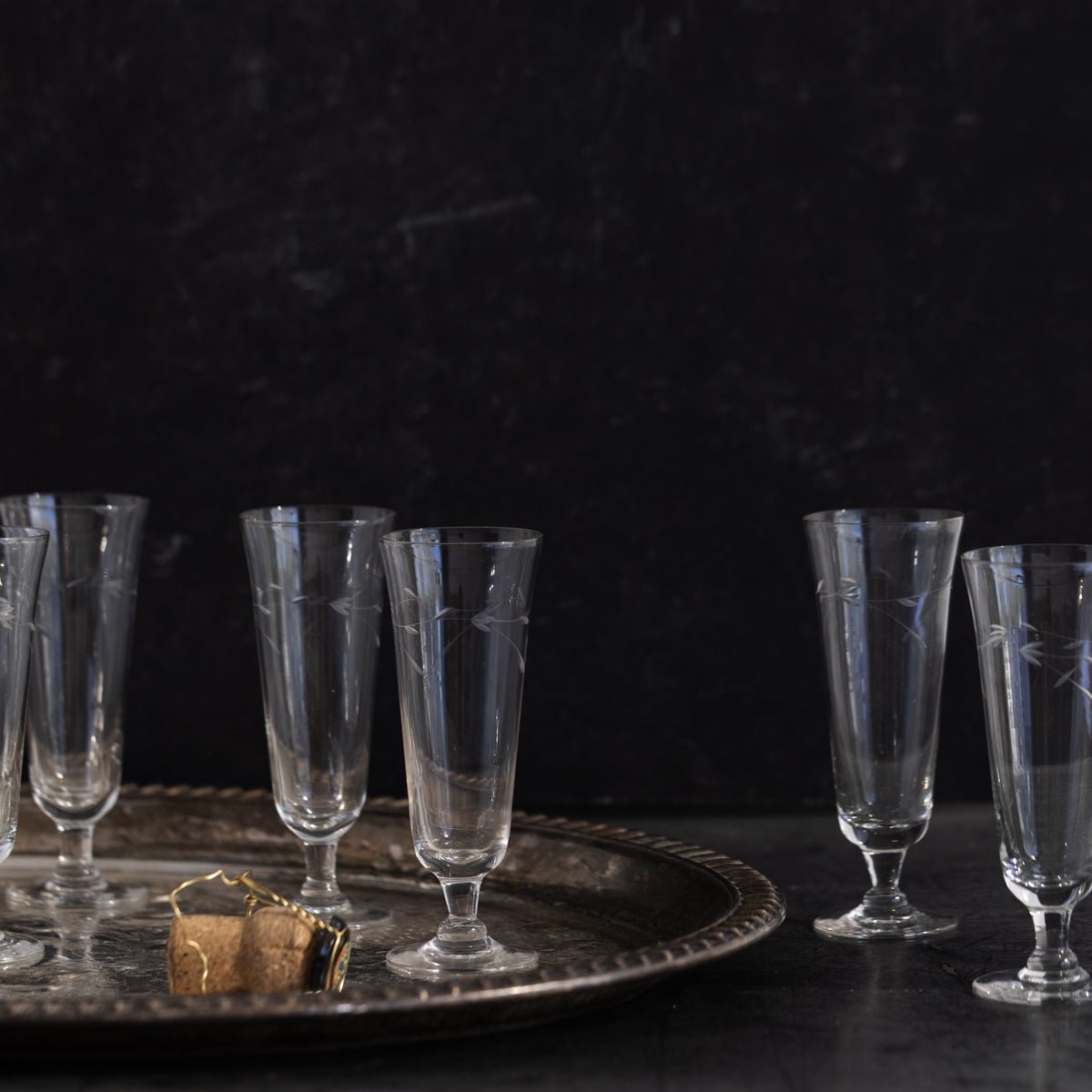 Vintage Etched Flute Set of 14 - elsie green - the french kitchen
