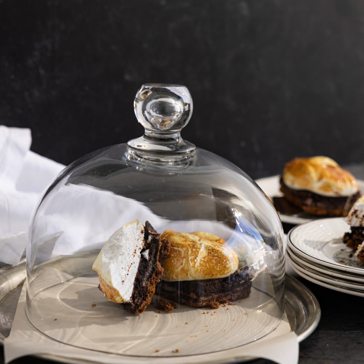 Vintage Glass Cake Dome & Antique Halphen Silver Platter - elsie green - the french kitchen