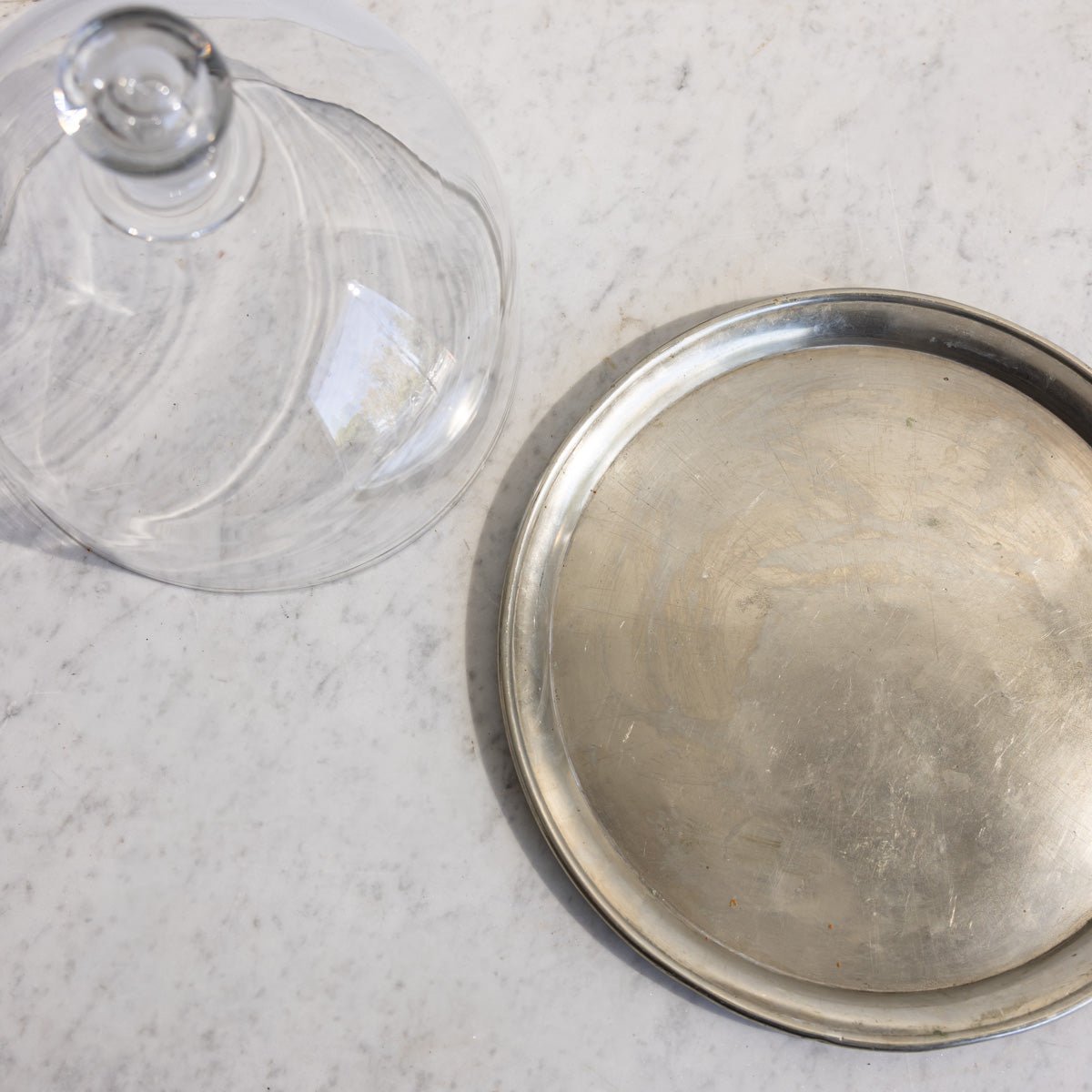Vintage Glass Cake Dome & Antique Halphen Silver Platter - elsie green - the french kitchen