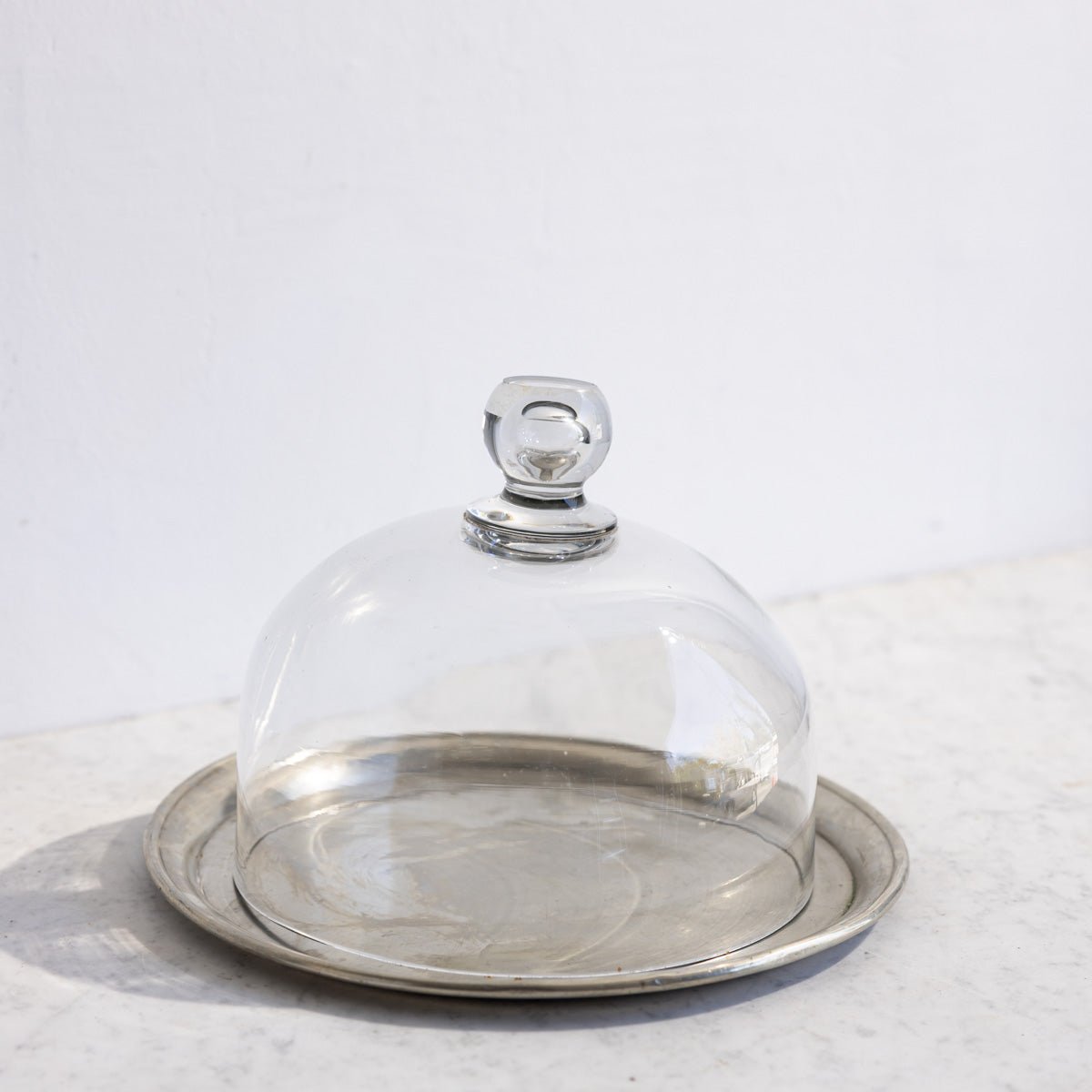 Vintage Glass Cake Dome & Antique Halphen Silver Platter - elsie green - the french kitchen